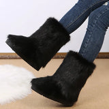 2025 New Flower Long-Haired Long-Haired Sleeve Snow Boots Women's Large Size Hairy Female