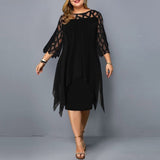 Women's Lace Splicing Seven-Sleeve Irregularly Sleeves Chiffon Dress