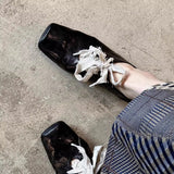 Literary And Art Square Head Small Leather Shoes 2025 New High-End Thick Front Lace Wearing Temperament Single Shoes