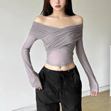 Zingj 2024 Summer New Women's Fashion Casual Style Open Shoulder Dress Cross Design Sense T-Shirt-Outfit