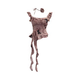 Shoot French Retro Irregular Lotus With Chest Cushions With Ribbon Sling Vest Summer Chiffon Top
