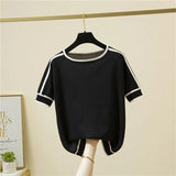 Mujer Short Sleeve 2023 Summer Blouse Thin Knitted Shirt Women Tops Woman Clothes Striped Fashion Shirt Femme