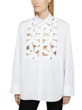 Spring 2025 New Fashion Casual Collar Hollow Flowers Splicing Hollow High-End Sense Single Row Buckle Long-Sleeved Shirt