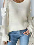 Autumn New French Round-Neck Bow Decorated Long-Sleeved Loose Knitted Jacket Sweater