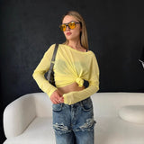 New Sexy Soft Leier Out-Shoulder Long-Sleeved T-Shirt Women's Transparent