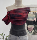 Shooting Can Wear Two-Wear Art Dizzy Net Yarn Spliced A Word Shoulder T-Shirt To Repair The Chest Short Babes Top
