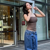 Zingj Summer New Sexy Hot Girl Pure Desire Square Get Net Gauze Perspective Short Sleeveless Vest