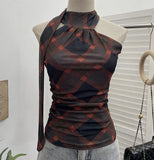 And Summer Ribbon Wear Double Mesh Sexy Hottie Hanging Neck Sling Vest Woman