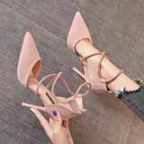 High Heels Women 2025 Autumn New Word Cross With Roman Sandals Velvet Fine Heel High Heels Women's