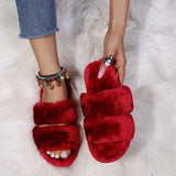 Size Wool Slippers Female Fashion Wear Elastic With Parallel Bars Open Toe Flat Bottom Warm Cotton Shoes Indoor Cotton