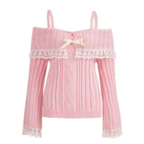 Zingj Winter New Pure Color Lace Lace A Word Shoulder Sling Sweater Sweater