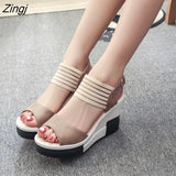 Fashion Wedge Women Shoes Casual Belt Buckle High Heel Shoes Fish Mouth Sandals 2023 Luxury Sandal Women Buty