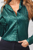 Spring Office Lady Tops Long Sleeve Leopard Jacquard Blouse Turn Down Collar Button Shirt Autumn Fashion Tops Elegant