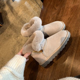 Boots Women 2025 New Winter Hairy Horn Buckle Short Boots Winter Cotton Shoes Anti-Slip Plus Velvet