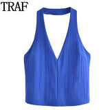 White Halter Top Female Off Shoulder Crop Tops For Women Sexy Sleeveless Backless Top Woman Tied Streetwear Summer