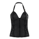 Rock Thoracic Leather Neck Vest Design Feel Waist Low Collar Zipper Sling