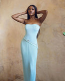 Spring/Summer New Hot Fashion Style Twisting Flower Fork Long Wool Dress