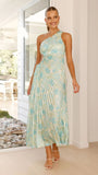 Women's New Printed Dress Fashion Sexy Slanted Shoulder Folded Empty Dress
