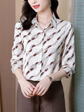 Shirt Women Floral Satin Shirts and Blouses Fashion Clothes for Women Long Sleeve Blouse Button Up Shirt Tops Women