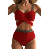 2025 New Split Solid Color Swimsuit Female Bikini Triangle Sexy Thin High Waist