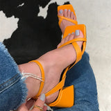 Coarse-Heeled Toes One-Word Buckle Sandals Women In The Air Head High-Heeled Fashion Cool