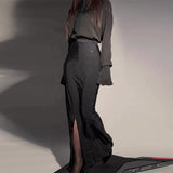 Zingj 2023 New Fashion Temperament Elegant Heavy Industry Diamond Split Hip Skirt Set-Outfit