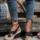 Zingj Platform Heel Sandals 2024 Size Denim Cross Buckle