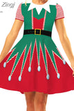Print Women Christmas Dress Short Sleeve High Waist Big Swing Vintage Xmas Party Sundress Casual Robe