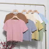 Real-Apamine Solid Short-Sleeved T-Shirt Burst Small Short Sweet Spicy Slim Slim Thin Collar Top