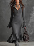 Fashion Elegant Temperament Zippered Horn Sleeve Knitted Fishtail