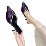 Summer New British Wind Silk Satin Tip Drill With Fine Heel Tip Head Fashion Comfortable Sandals Women's Large