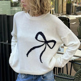 White Bow Print Sweater-Outfit