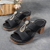 Summer New Large Flat Slope And Hollow Water Drill Women's Shoes High Heel Thick And Cool Slippers