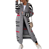 Long Striped Knitted Cardigan Large Version Of Loose Long-Sleeved Sweater Coat