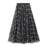 Autumn Curry Lattice Half-Dress Woman Senior Sense A Word High Swing High Waist Thin Crobow Mid-Long Dress