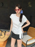 Xixi 13 Line 2025 Summer New Temperament Round Collar Bottom Strap With Short-Sleeved T-Shirt Top