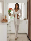 Suit With V-Neck Top Hollow Skirt Knitted Two-Piece Suit