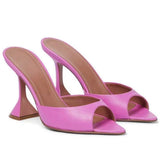 New Pointed Toe Peep Toe Sandals Fashion Pink Women's Shoes Wine Glass Heel Golden