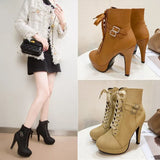 Autumn 2025 Cross-Tie Martin Boots Fine High Women's Short Boots Fashion Belt Buckle Female