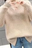 Women Sweater Autumn Winter Knitted Jumper Sweaters Casual Loose Long Sleeve V neck Soft Pullovers female