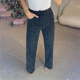 Industry Full Of Diamond Water Wash Jeans Women Senior Sense Low-Rise Straight Trousers Personality Hottie High Street