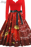 Women Halloween Christmas Party Dress Long Sleeve V Neck Pumpkin Print Vintage Casual A-line Dresses Vestidos
