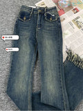 Women Fashion Flare Jeans Tassel Baggy Denim Trousers High Waist Loose Elasticity Korean Style Street Femme Wide Leg