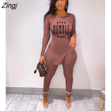 Tracksuit For Women Faith Letter Ribbed Knit Two Piece Set Casual 2 Pcs Outfits Long Sleeve Tshirts Pants Suit Matching