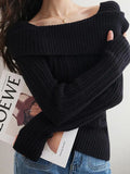 Solid Off Shoulder Knit Sweater- Outfit