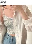 Women Floral Sweet Vintage Japanese Style Casual Fashion Summer Cozy Girlish All-match Lovely Street Wear Cropped Chic
