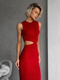 Temperament Fashion Sexy Women's Knitted Waist Collar Sleeveless Bag Hip Dress