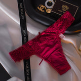 Color After The Hollow Strap Lace Side Thong Spliced Ice Silk Cotton Crotch Low-Rise Lady T-Trousers