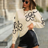 And Winter New Women's Sweater Fashion Flowers Three-Dimensional Embroidered Round Collar Long-Sleeved Knitted Shirt
