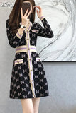 Maxi Dresses for Women Long Sleeved V-Neck Print Knitted Woman Dress Lingge French Style Female Sweater Autumn 2023